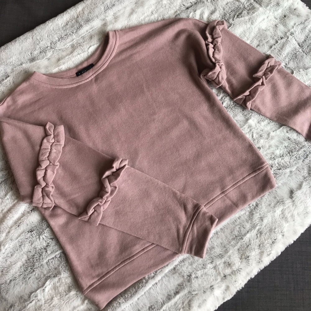 Blush pink sweater with ruffle sleeves